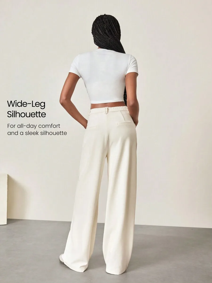Wide Leg Pleated Work Pants With Belt Loops And Side Pockets Casual Office Spring Summer
Wide Leg Pleated Work Pants With Belt Loops And Side Pockets Casual Office Spring Summer