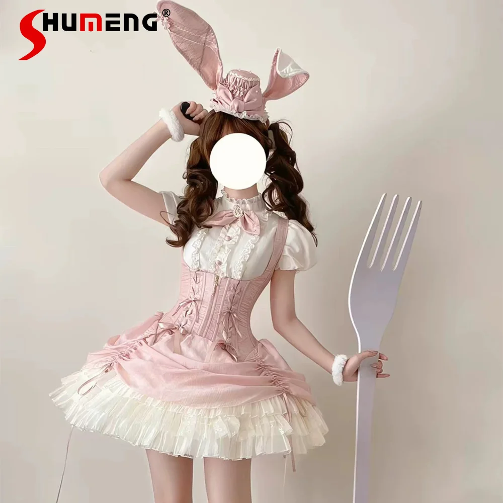 Elegant Sweet Girl's Pricess Lolita Outfits Stand Collar Bubble Sleeve Shirts Waist Seal Lace Drawstring SK Two-piece Set Women
Elegant Sweet Girl's Pricess Lolita Outfits Stand Collar Bubble Sleeve Shirts Waist Seal Lace Drawstring SK Two-piece Set Women