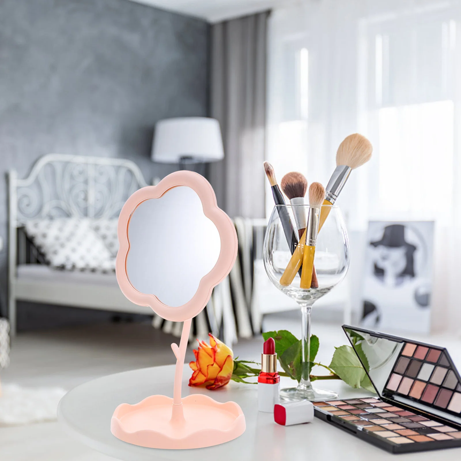 Pink Flower Desktop Makeup Mirror Compact Portable Vanity Table Stand Mirror for Girls Bedroom Decor Tabletop Makeup Mirrors 
Pink Flower Desktop Makeup Mirror Compact Portable Vanity Table Stand Mirror for Girls Bedroom Decor Tabletop Makeup Mirrors