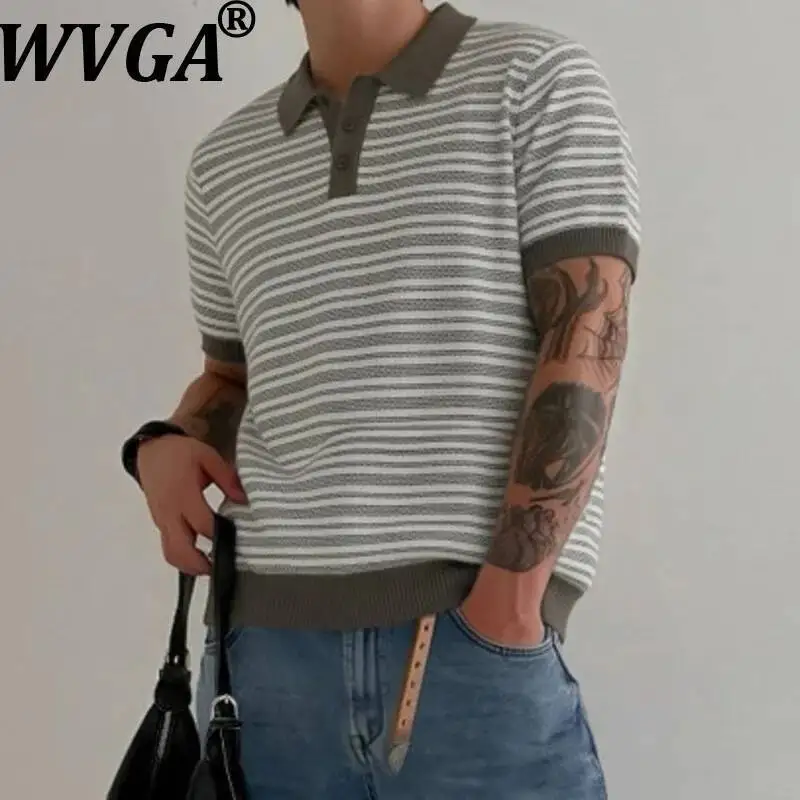 WVGA Summer New Men Contrast Color Turn-down Collar Knitted Short Sleeve T-shirt Niche Chic Korean Style Striped Tops Ins W24237
WVGA Summer New Men Contrast Color Turn-down Collar Knitted Short Sleeve T-shirt Niche Chic Korean Style Striped Tops Ins W24237