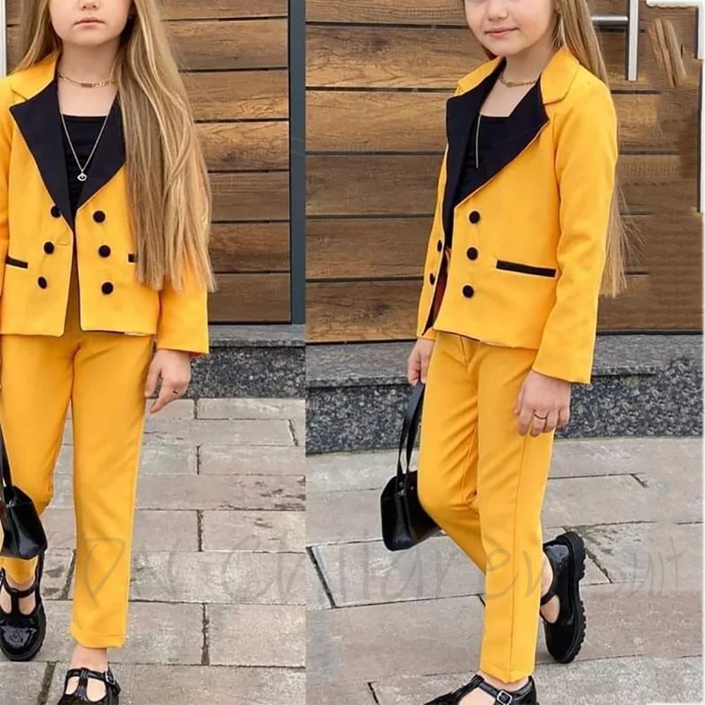 Chic Gold Suit For Girls New Autumu Child Set Double Breasted Peaked Lapel Daily Casual Loungewear Children Clothes Outfit
Chic Gold Suit For Girls New Autumu Child Set Double Breasted Peaked Lapel Daily Casual Loungewear Children Clothes Outfit