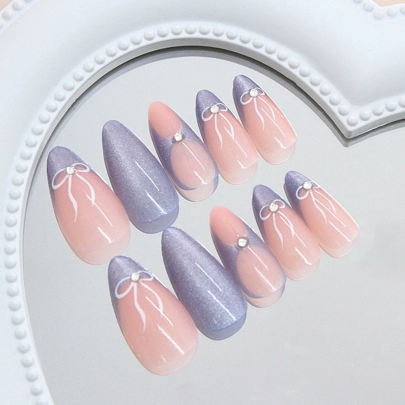 24pcs Cat's Eye Milk Blue French False Nails Long Press On Nails with Bow Diamond Designs Fashion Ins Style Fake Nails Removable
24pcs Cat's Eye Milk Blue French False Nails Long Press On Nails with Bow Diamond Designs Fashion Ins Style Fake Nails Removable