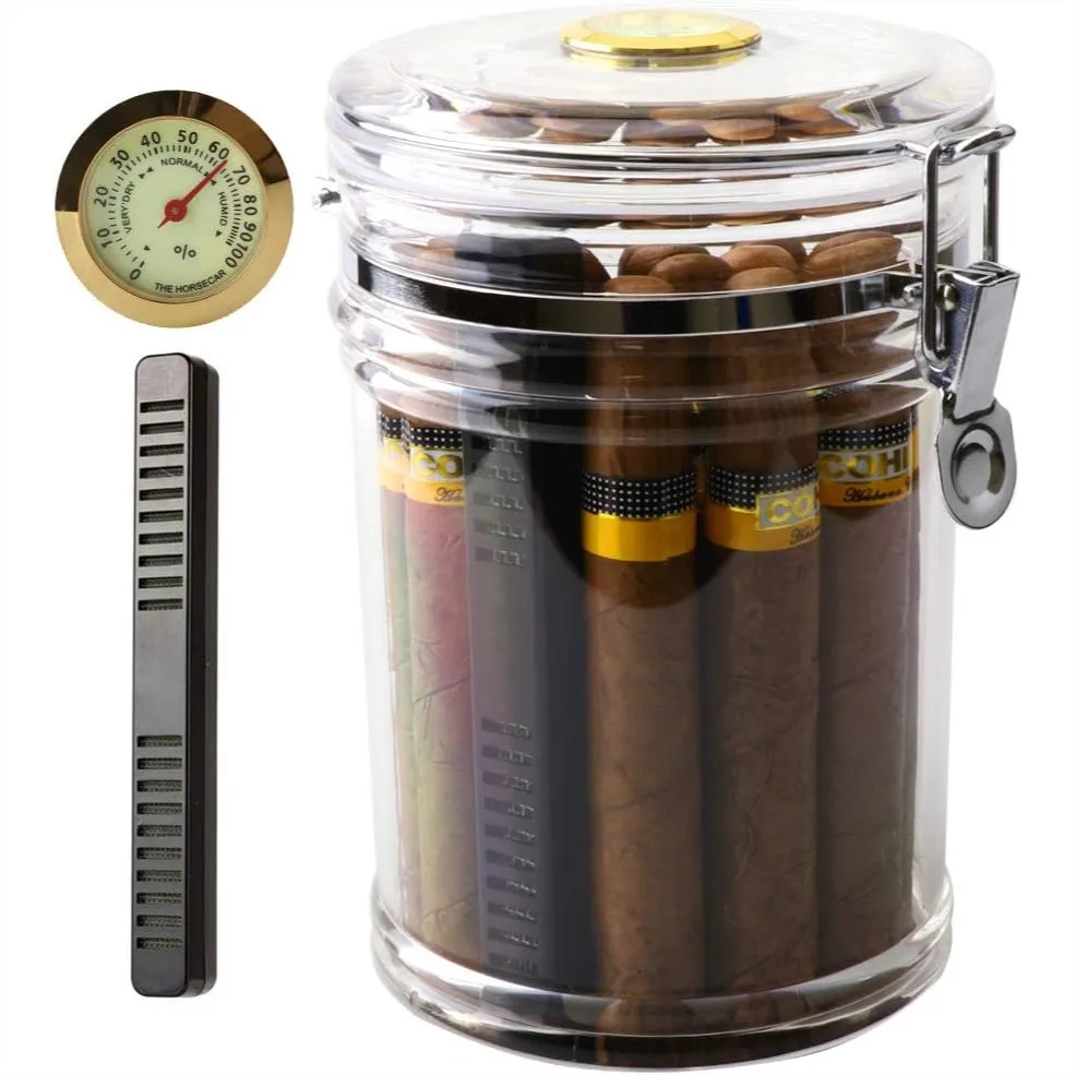Acrylic Humidor Jar with Hygrometer Holds 15-20 Cigars Clear
Acrylic Humidor Jar with Hygrometer Holds 15-20 Cigars Clear