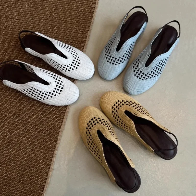 Лето 2025 г., тканые женские дышащие сандалии Baotou на плоской подошве с эластичным вырезом сзади
Лето 2025 г., тканые женские дышащие сандалии Baotou на плоской подошве с эластичным вырезом сзади