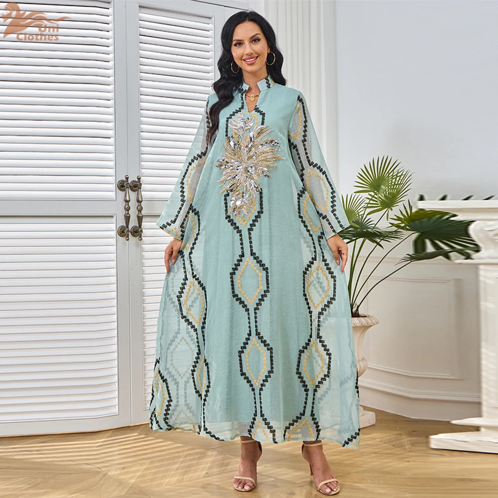 Uni Fashion Kaftan Abaya Dubai Islam Muslim Floral Embroidery Mesh Long Sleeves V Neck Evening Woman Dress Casual Abayas
Uni Fashion Kaftan Abaya Dubai Islam Muslim Floral Embroidery Mesh Long Sleeves V Neck Evening Woman Dress Casual Abayas