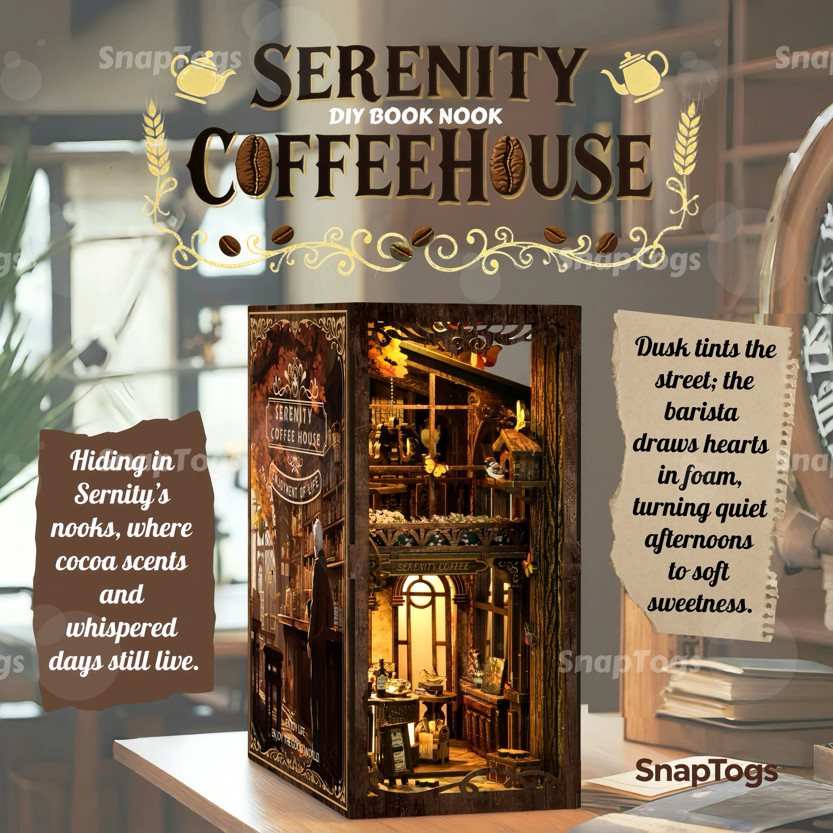 Snaptogs Serenity Coffee House Miniature House Kit Roombox DIY Handcrafted Dollhouse Tiny House Model Decor Toy for Kids & Adult
Snaptogs Serenity Coffee House Miniature House Kit Roombox DIY Handcrafted Dollhouse Tiny House Model Decor Toy for Kids & Adult