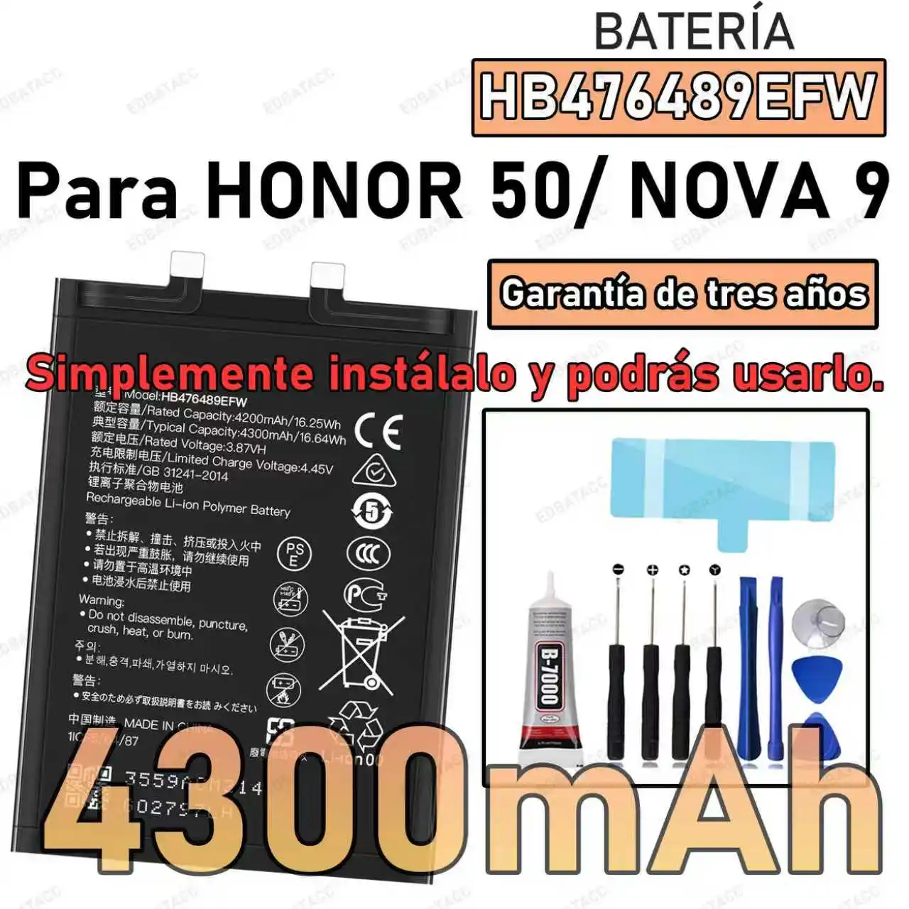 100% New Zero Cycle HB476489EFW Battery For HONOR 50 / NOVA 9 Phone batteries batteria+Free Tools
100% New Zero Cycle HB476489EFW Battery For HONOR 50 / NOVA 9 Phone batteries batteria+Free Tools