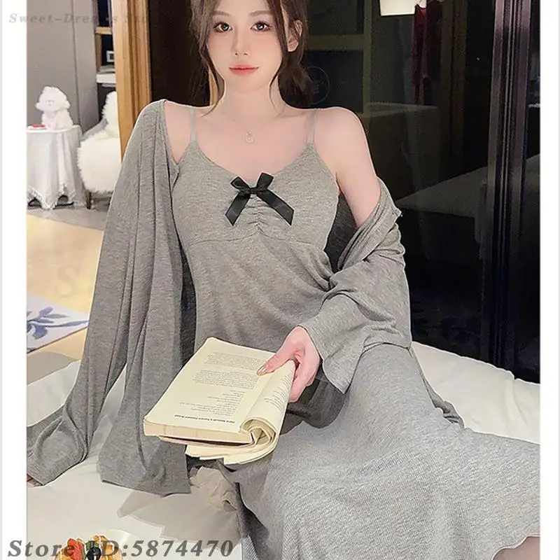 Plus Size 5XL Nightgown Cardigan 2PCS Sleepwear Modal Sexy Nightwear Spring Autumn Long Sleeved Homewear Female Soft Lounge Wear
Plus Size 5XL Nightgown Cardigan 2PCS Sleepwear Modal Sexy Nightwear Spring Autumn Long Sleeved Homewear Female Soft Lounge Wear