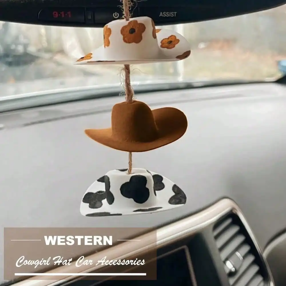 Cowboy Hat Car Pendant, Countryside Rearview Mirror Hanging Accessory, Sunflower Women's Cowboy Hat Cow Print Car Decoration, Cute Handmade Felt Mini Hat Ornament, Women's Girl Pendant
Cowboy Hat Car Pendant, Countryside Rearview Mirror Hanging Accessory, Sunflower Women's Cowboy Hat Cow Print Car Decoration, Cute Handmade Felt Mini Hat Ornament, Women's Girl Pendant