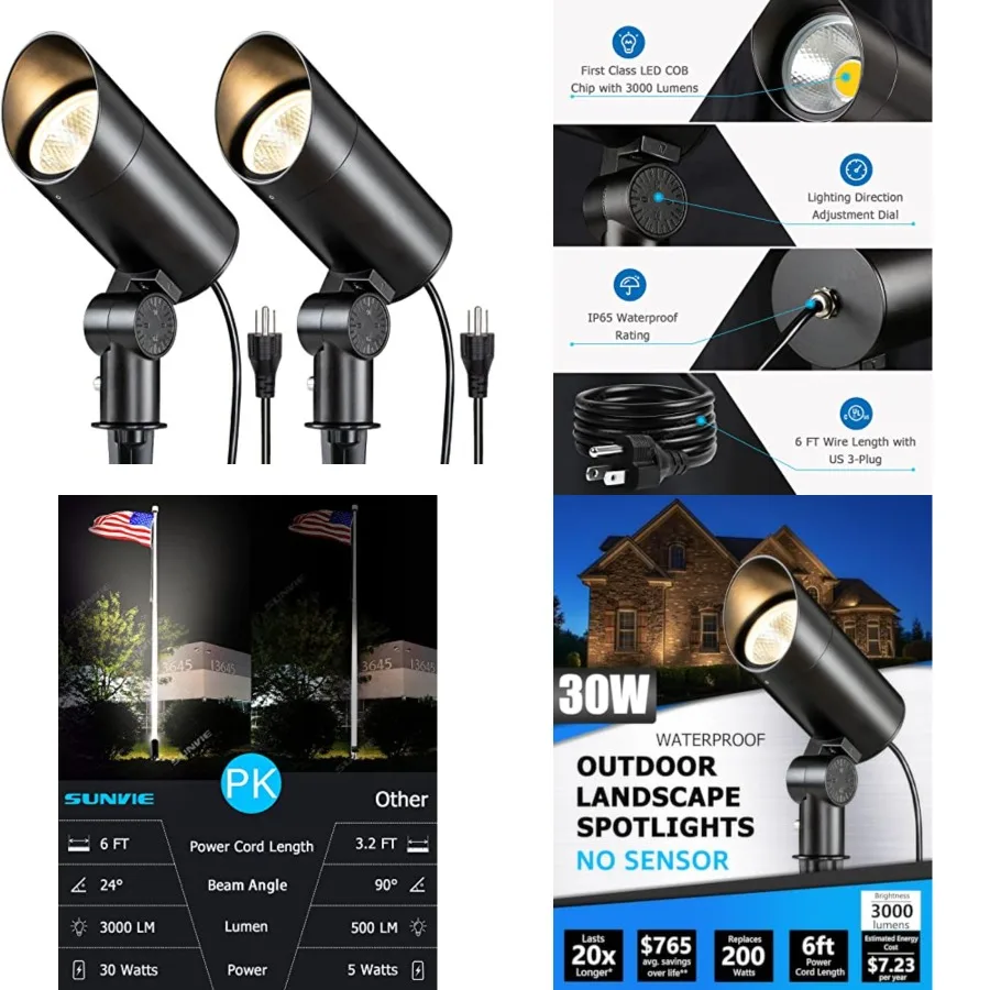 30W Spot Lights Outdoor LED Spotlight 120V 3000LM Ultra Bright Flag Pole Light with Metal Stake, Warm White Flood Light Landsca
30W Spot Lights Outdoor LED Spotlight 120V 3000LM Ultra Bright Flag Pole Light with Metal Stake, Warm White Flood Light Landsca