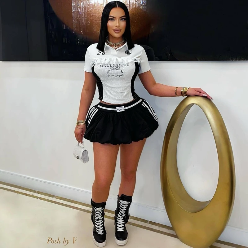 STYLISH LADY Lace Letter Printed 2 Piece Set Women Short Sleeve Crop Top and Mini Skirt Suits 2025 Summer Sexy Club Party Outfit
STYLISH LADY Lace Letter Printed 2 Piece Set Women Short Sleeve Crop Top and Mini Skirt Suits 2025 Summer Sexy Club Party Outfit