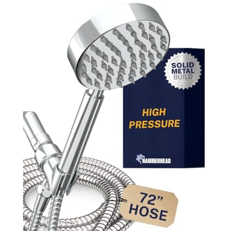 Handheld shower head for bathroom use, solid metal construction, chrome finish, high-pressure 2.5 GPM flow with adjustable wand
Handheld shower head for bathroom use, solid metal construction, chrome finish, high-pressure 2.5 GPM flow with adjustable wand