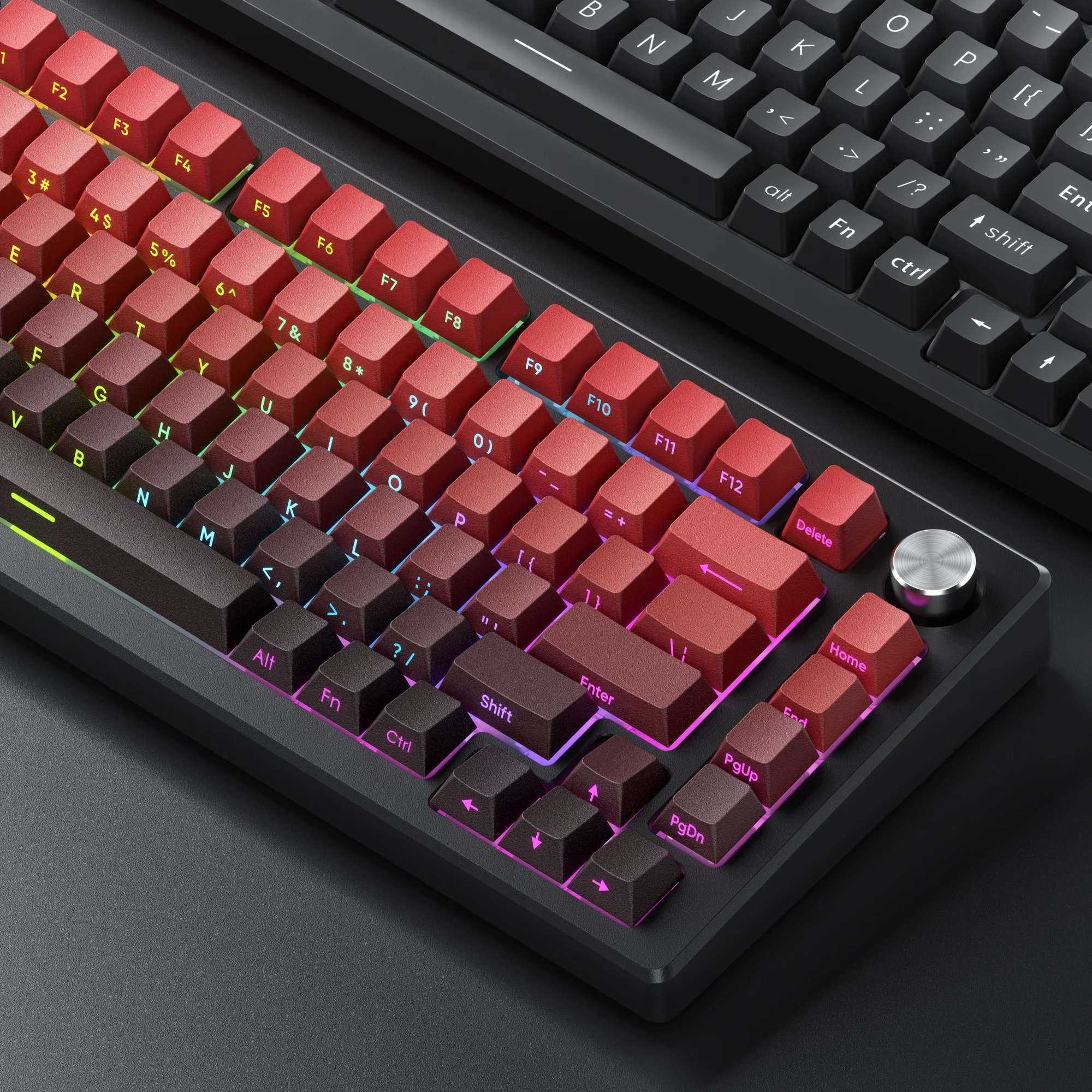 Original height PBT two-color injection molding thermal sublimation side engraved transparent keycap
Original height PBT two-color injection molding thermal sublimation side engraved transparent keycap