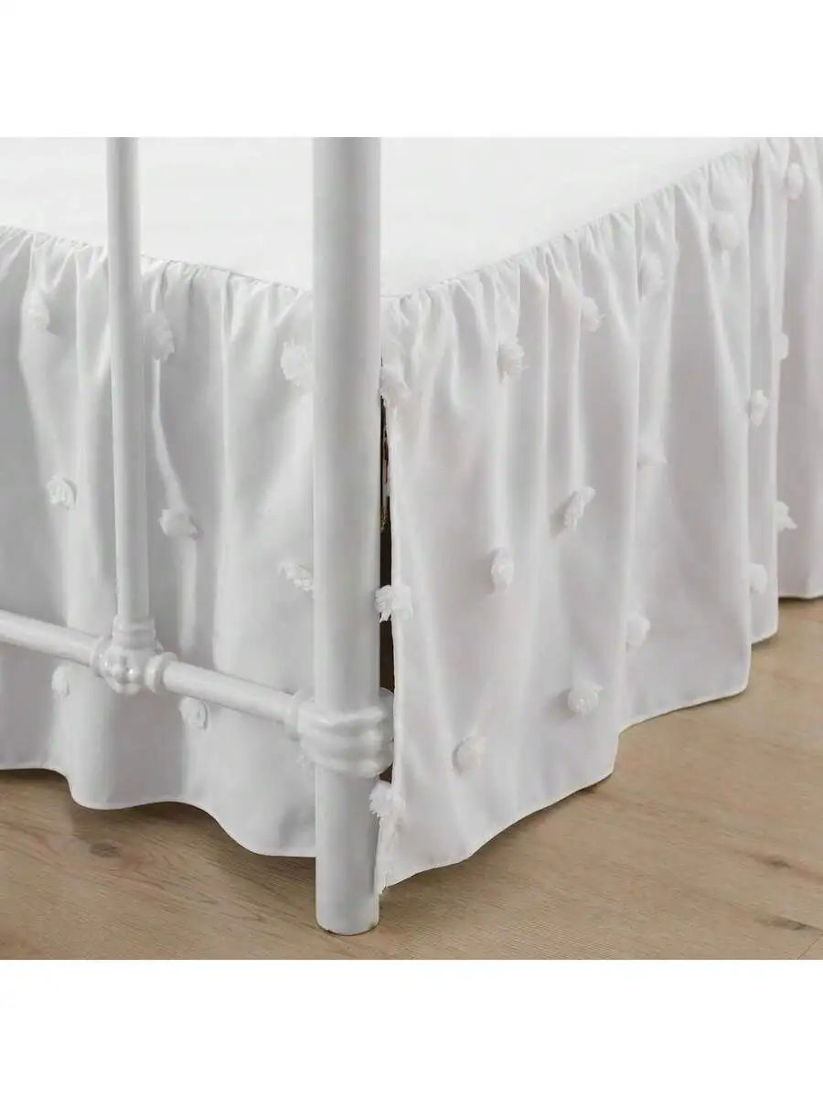 Full Size Ruffled Bed Skirt With Pom Poms, 14 Inch Drop, Boho Style White
Full Size Ruffled Bed Skirt With Pom Poms, 14 Inch Drop, Boho Style White