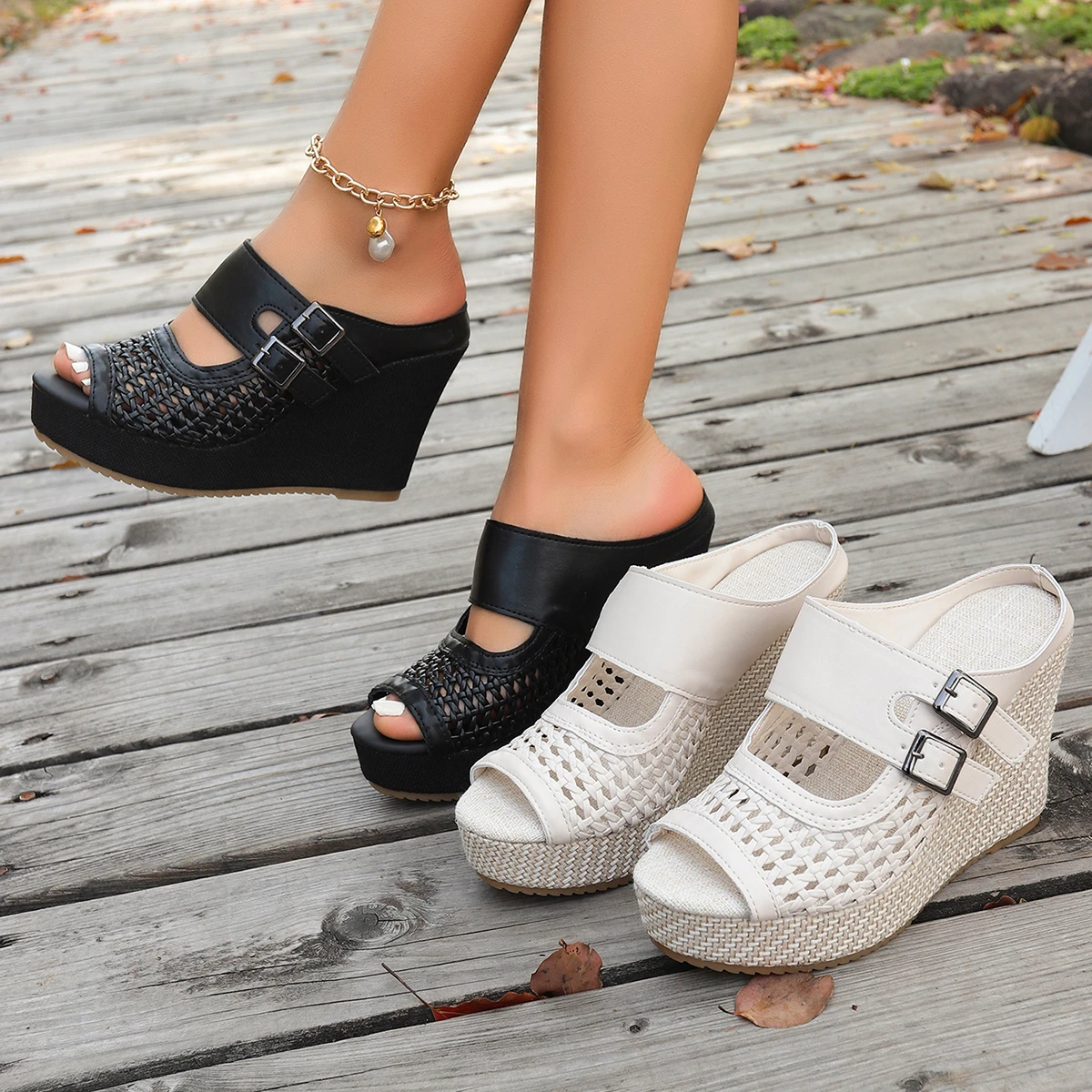 2026 Summer New 8cm Height-Increasing Super High Heel Sandals for WomenHollow Leather Woven Wedge Slippers with Buckle,Versatile
2026 Summer New 8cm Height-Increasing Super High Heel Sandals for WomenHollow Leather Woven Wedge Slippers with Buckle,Versatile