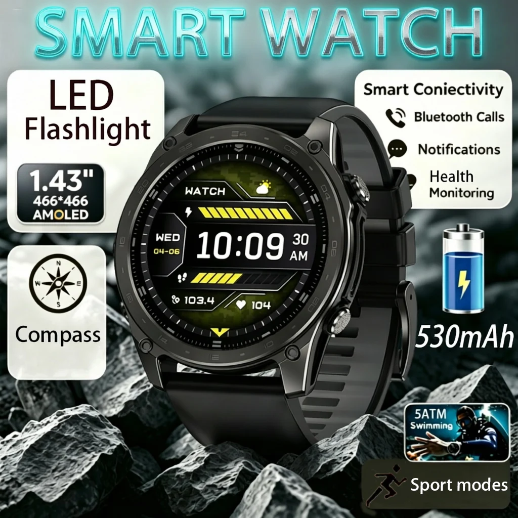 New Bluetooth Call Smart Watch 1.43AMOLED Screen 5ATM Waterproof LED Flashlight Smart Voice Assistant Sports Mode Smart Watch
New Bluetooth Call Smart Watch 1.43AMOLED Screen 5ATM Waterproof LED Flashlight Smart Voice Assistant Sports Mode Smart Watch