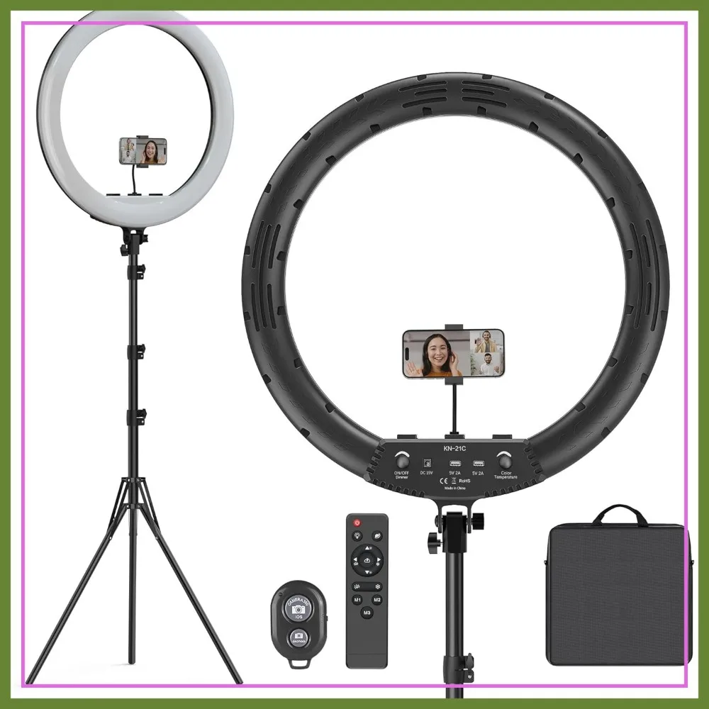 21 inch Ring Light with Stand Outer 55W 5600k Dimmable LED Light, Tripod Stand, Phone Holder, Remote, Carrying Bag, CRI 97+ 2540lux, for Streaming Home Office Zoom Call
21 inch Ring Light with Stand Outer 55W 5600k Dimmable LED Light, Tripod Stand, Phone Holder, Remote, Carrying Bag, CRI 97+ 2540lux, for Streaming Home Office Zoom Call