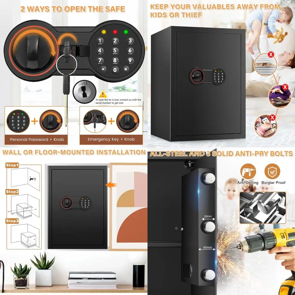 Сейф для дома повышенной безопасности 19.7 с функциями защиты от кражи, двойной системой сигнализации, программируемой клавиатурой, запасными ключами, цифровой сейф для
Сейф для дома повышенной безопасности 19.7 с функциями защиты от кражи, двойной системой сигнализации, программируемой клавиатурой, запасными ключами, цифровой сейф для