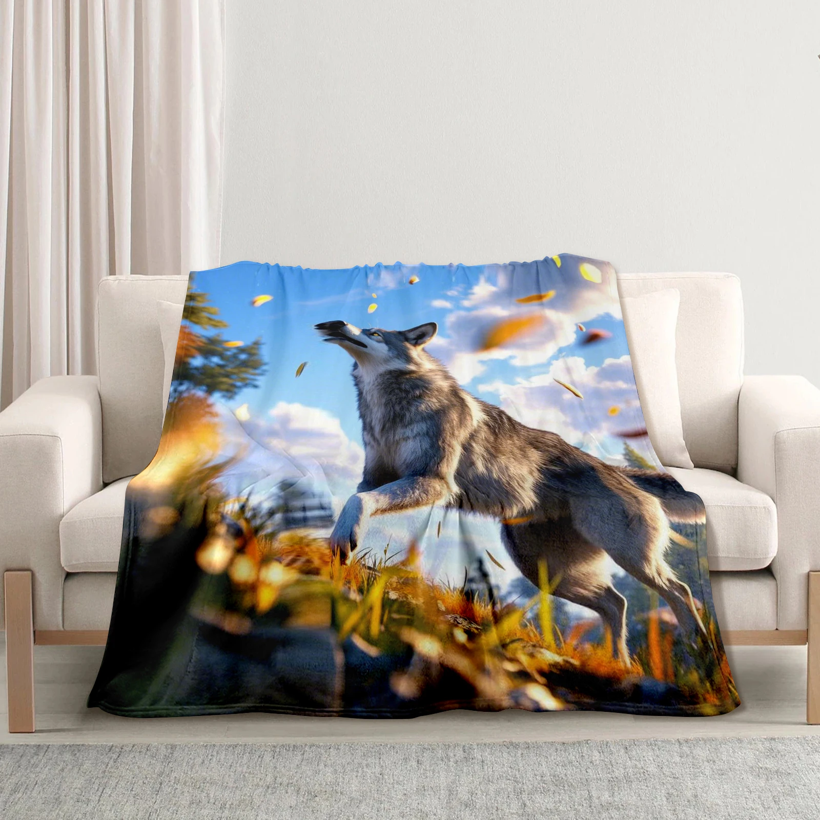 Cozy Blanket: Gray Wolf Runs On Golden Grassland In Autumn, Ideal Gift For Family And Friends.
Cozy Blanket: Gray Wolf Runs On Golden Grassland In Autumn, Ideal Gift For Family And Friends.