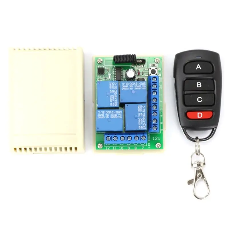 433Mhz Wireless Remote Control DC 12V 10A 4CH Relay Receiver And Transmitter For Garage/ Door/ Motor/ Curtain/ LED
433Mhz Wireless Remote Control DC 12V 10A 4CH Relay Receiver And Transmitter For Garage/ Door/ Motor/ Curtain/ LED