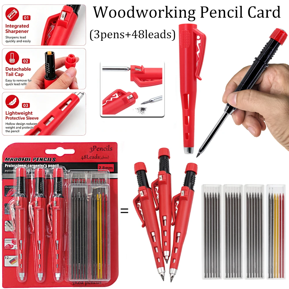 New 55mm Metal Long-Tip Pencil Card Set, Deep Hole Marking and Drawing, with 2.8mm Refill Leads, for Carpenters Engineering
New 55mm Metal Long-Tip Pencil Card Set, Deep Hole Marking and Drawing, with 2.8mm Refill Leads, for Carpenters Engineering