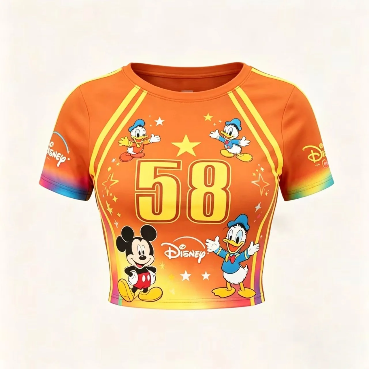 Disney Cartoon Print Y2K Crop Top, Women's Multi-color Striped Slim Fit Short Sleeve T-shirt, Casual Streetwear Summer Tops
Disney Cartoon Print Y2K Crop Top, Women's Multi-color Striped Slim Fit Short Sleeve T-shirt, Casual Streetwear Summer Tops