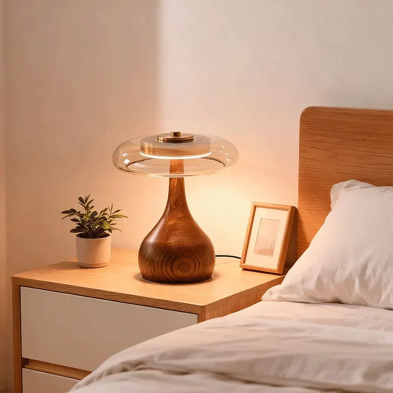 LED night light, glass lampshade, wooden base, desk lamp, creative new home
LED night light, glass lampshade, wooden base, desk lamp, creative new home