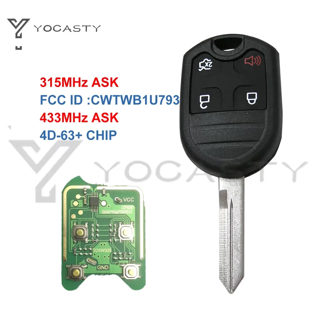 YOCASTY CWTWB1U793 4 Buttons Remote Car Key Fob 315MHZ 4D63 Chip For Ford Edge Escape Explorer Fusion Mustang 2005 - 2011
YOCASTY CWTWB1U793 4 Buttons Remote Car Key Fob 315MHZ 4D63 Chip For Ford Edge Escape Explorer Fusion Mustang 2005 - 2011