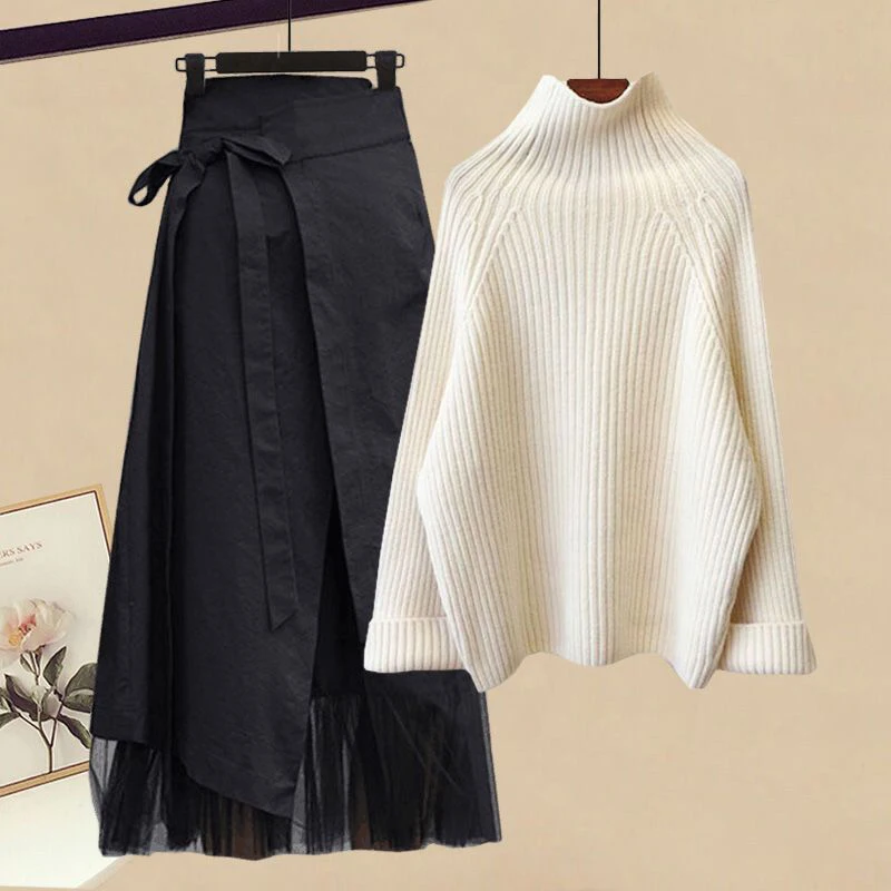 Autumn Winter Women's Knitted Sweater And Skirt Two-Piece Set plus Size Fashionable Loose Slimming Style by Yingke Camel
Autumn Winter Women's Knitted Sweater And Skirt Two-Piece Set plus Size Fashionable Loose Slimming Style by Yingke Camel