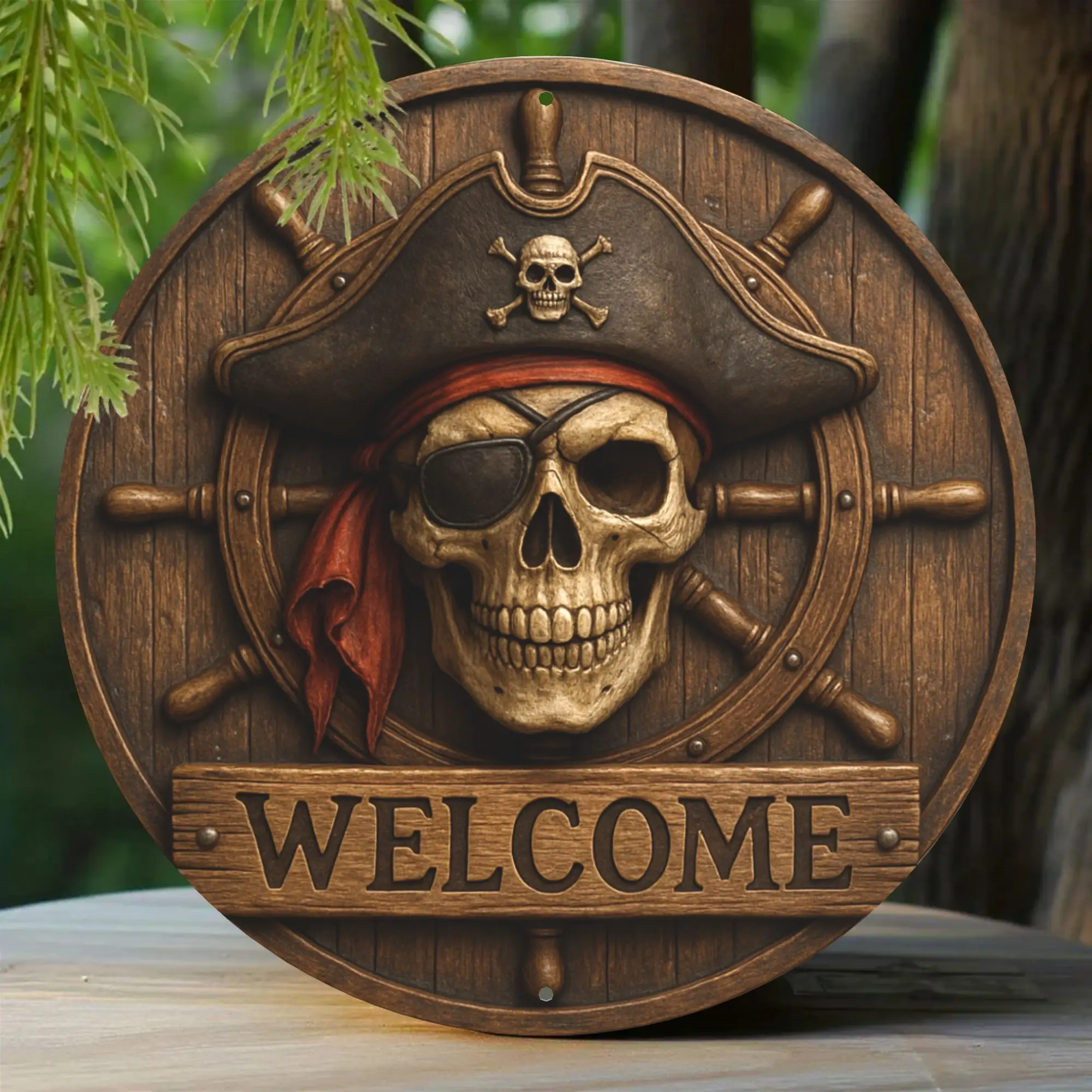 Nautical Theme Pirate Metal Sign - 8x8" Round 2D Flat Aluminum Art with "WELCOME" Plank, Ideal for Home/Bar/Cafe, Durable Decor 
Nautical Theme Pirate Metal Sign - 8x8" Round 2D Flat Aluminum Art with "WELCOME" Plank, Ideal for Home/Bar/Cafe, Durable Decor
