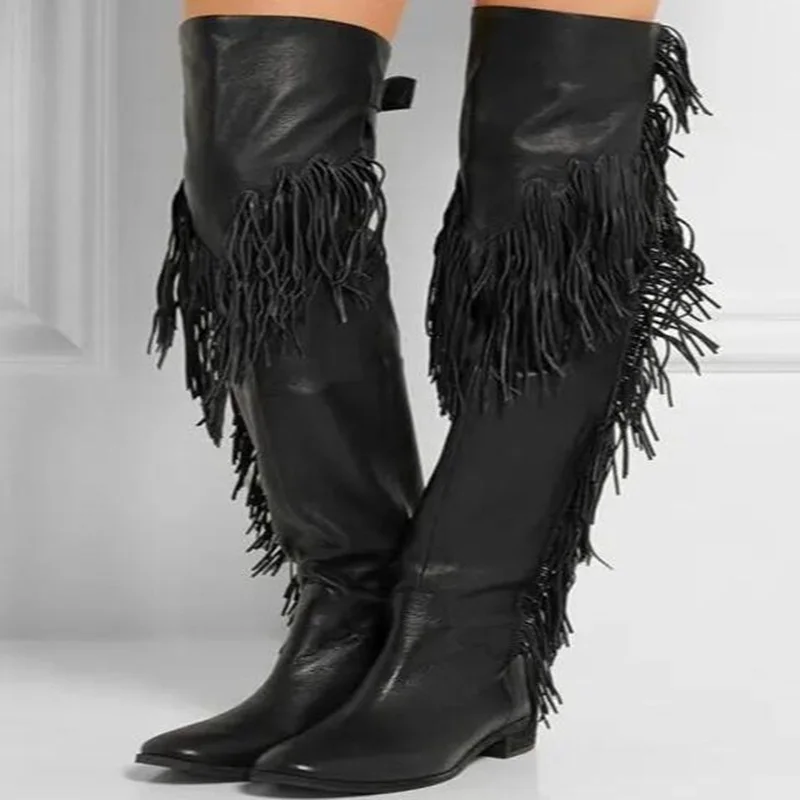 Woman Thigh High Boots Fringed Flat Heels Over The knee Boots Leather Black Buckle Strap Tassel Winter Women Boots High Quality
Woman Thigh High Boots Fringed Flat Heels Over The knee Boots Leather Black Buckle Strap Tassel Winter Women Boots High Quality