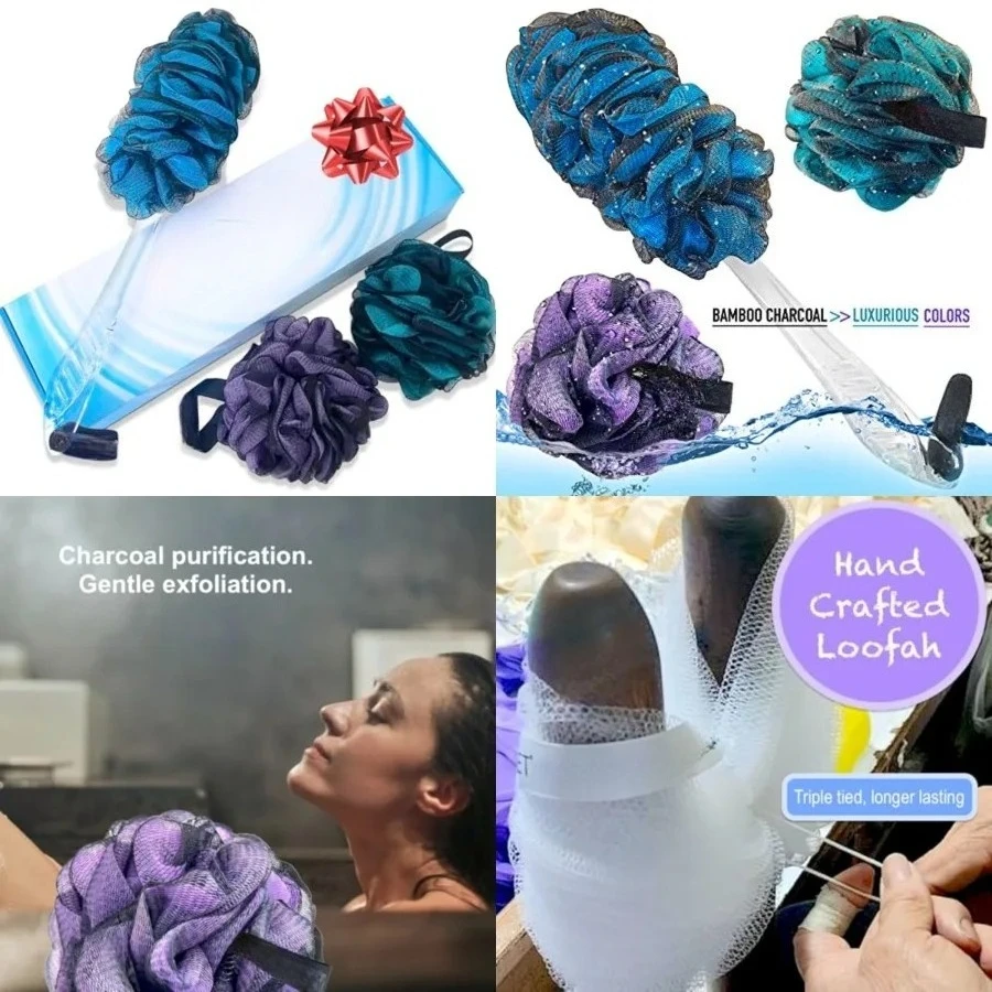 Loofah-Charcoal Back-Scrubber & Bath-Sponge Color-Set // 1 Long-Handle-Back-Brush plus 2 Extra Large 75g Soft Mesh Loofa Lufa Loufa Poufs, Men & Women - Exfoliate with Full Pure Cleanse
Loofah-Charcoal Back-Scrubber & Bath-Sponge Color-Set // 1 Long-Handle-Back-Brush plus 2 Extra Large 75g Soft Mesh Loofa Lufa Loufa Poufs, Men & Women - Exfoliate with Full Pure Cleanse