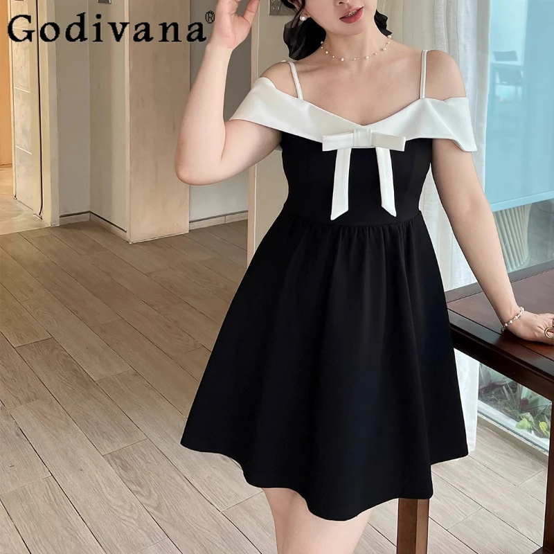 Large Size 2025 Summer New Slash Neck Black Sexy Contrast Color A-line Short Dress Sweet Bow High Waist Suspender Long Dresses
Large Size 2025 Summer New Slash Neck Black Sexy Contrast Color A-line Short Dress Sweet Bow High Waist Suspender Long Dresses
