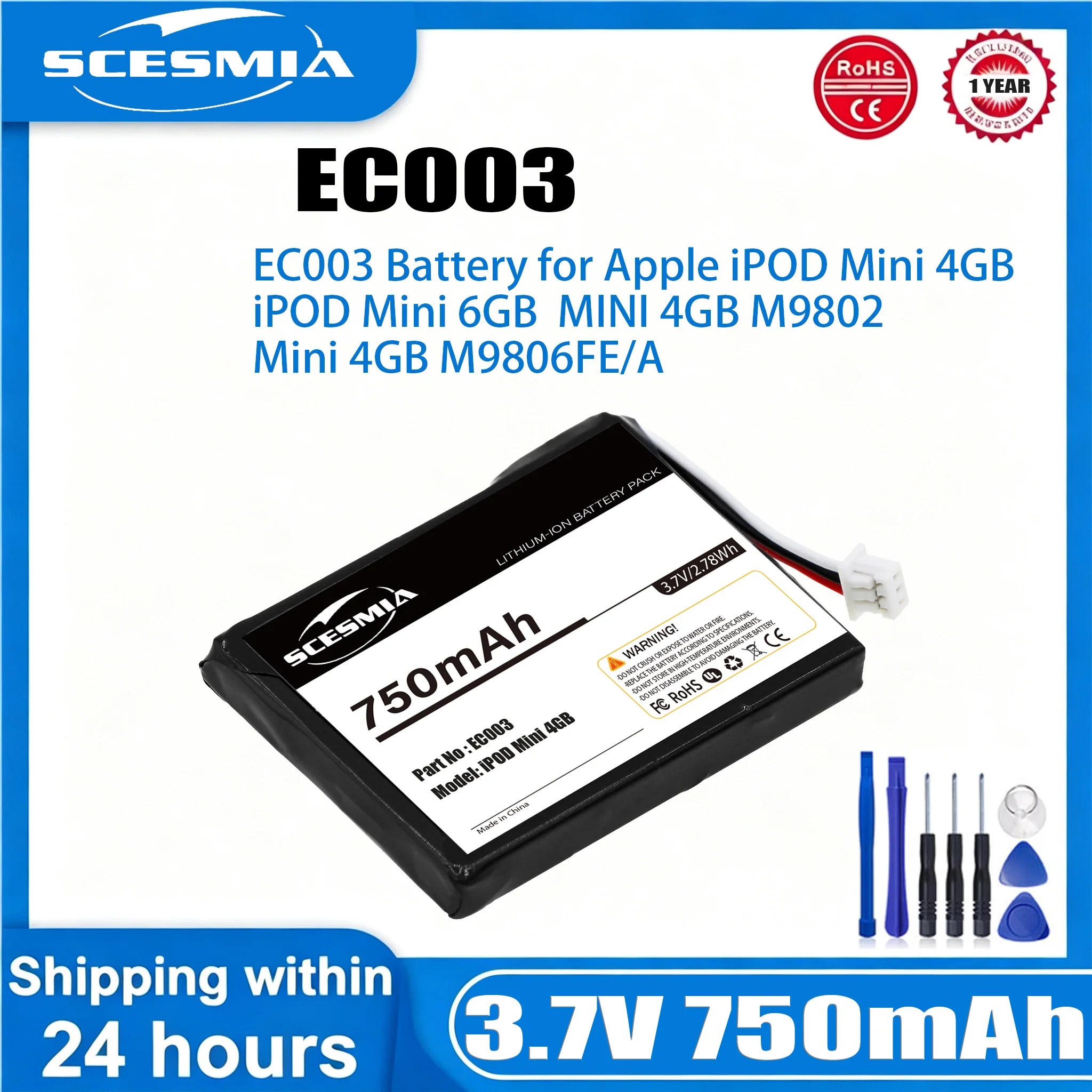 750mAh Media Player Battery EC003 EC007 for Apple iPOD Mini 4GB,6G,M9802,M9806 M9803 M9807 M9804 M9801 M9805 +Tool and Gift
750mAh Media Player Battery EC003 EC007 for Apple iPOD Mini 4GB,6G,M9802,M9806 M9803 M9807 M9804 M9801 M9805 +Tool and Gift
