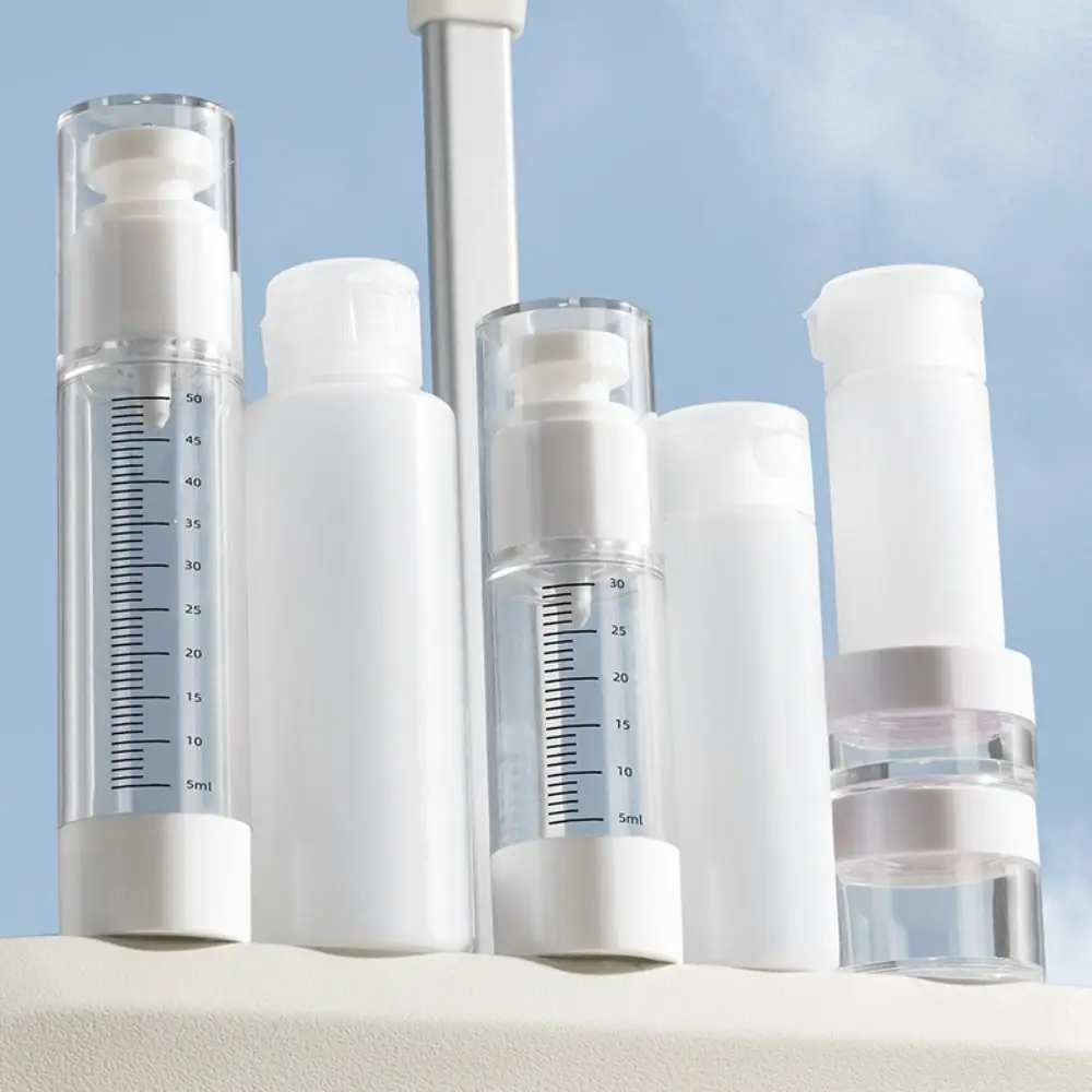 Transparent Travel Refillable Bottles Set Reusable Leak Proof Vacuum Press Pump Bottles with Scale Save Space
Transparent Travel Refillable Bottles Set Reusable Leak Proof Vacuum Press Pump Bottles with Scale Save Space