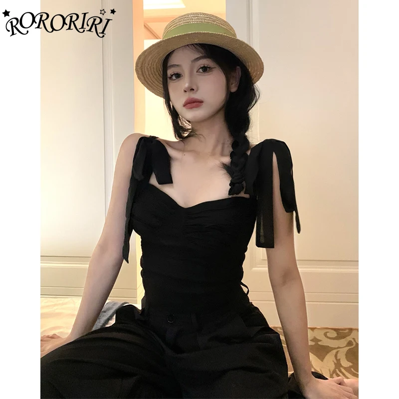 RORORIRI Bandage Bow Black Sleeveless Sling Vest Women Casual Solid Stretch Slim Pleated Corset Crop Top Grayu Vintage Clothes
RORORIRI Bandage Bow Black Sleeveless Sling Vest Women Casual Solid Stretch Slim Pleated Corset Crop Top Grayu Vintage Clothes