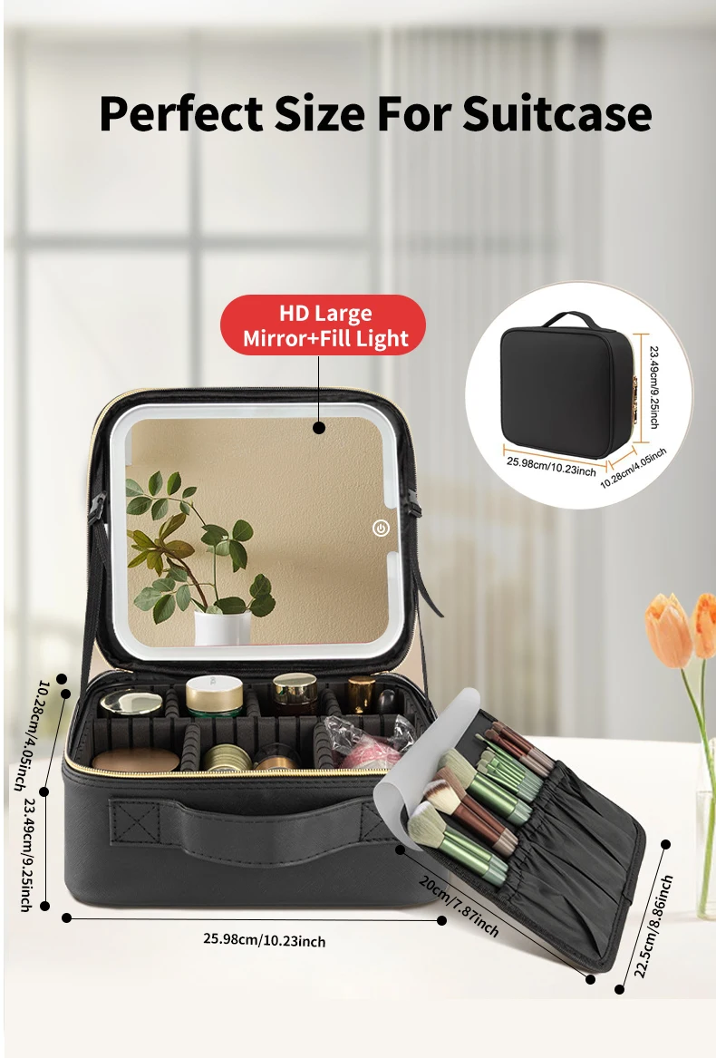 Travel Makeup Case with Large Lighted Mirror Partitionable Cosmetic Bag Waterproof Design Professional Cosmetic Artist Organizer
Travel Makeup Case with Large Lighted Mirror Partitionable Cosmetic Bag Waterproof Design Professional Cosmetic Artist Organizer