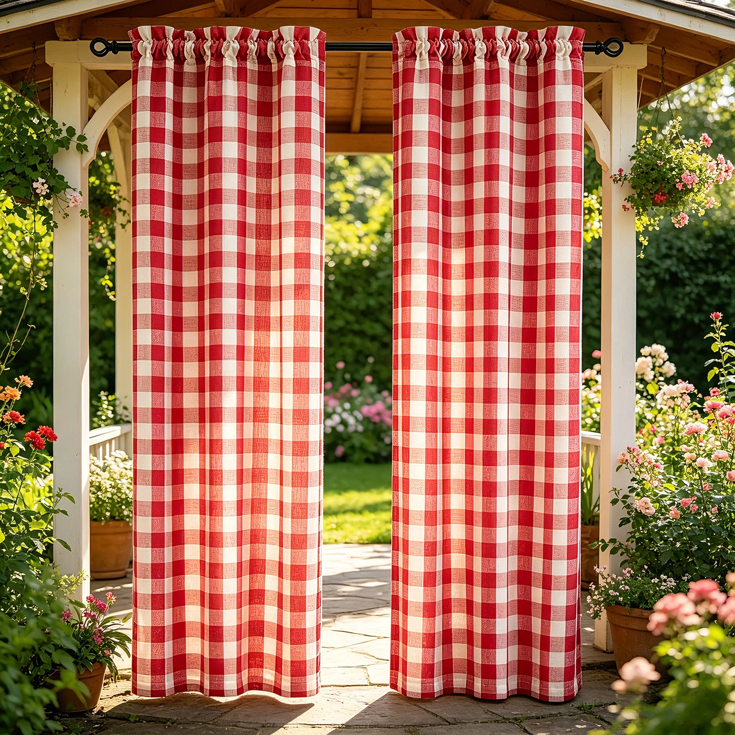 2PCS Retro Classic Red and White Lattice Pattern Outdoor Curtain for Courtyards, Gardens, Porches, Partitions Scene
2PCS Retro Classic Red and White Lattice Pattern Outdoor Curtain for Courtyards, Gardens, Porches, Partitions Scene
