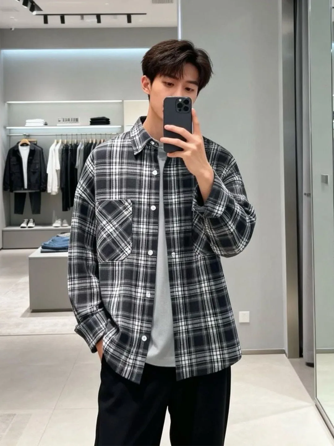 Vintage American Bla Plaid irt Men's Long Sve Casual Outerwear Spring Season High Sensation Cool Haome Loose Fit
Vintage American Bla Plaid irt Men's Long Sve Casual Outerwear Spring Season High Sensation Cool Haome Loose Fit