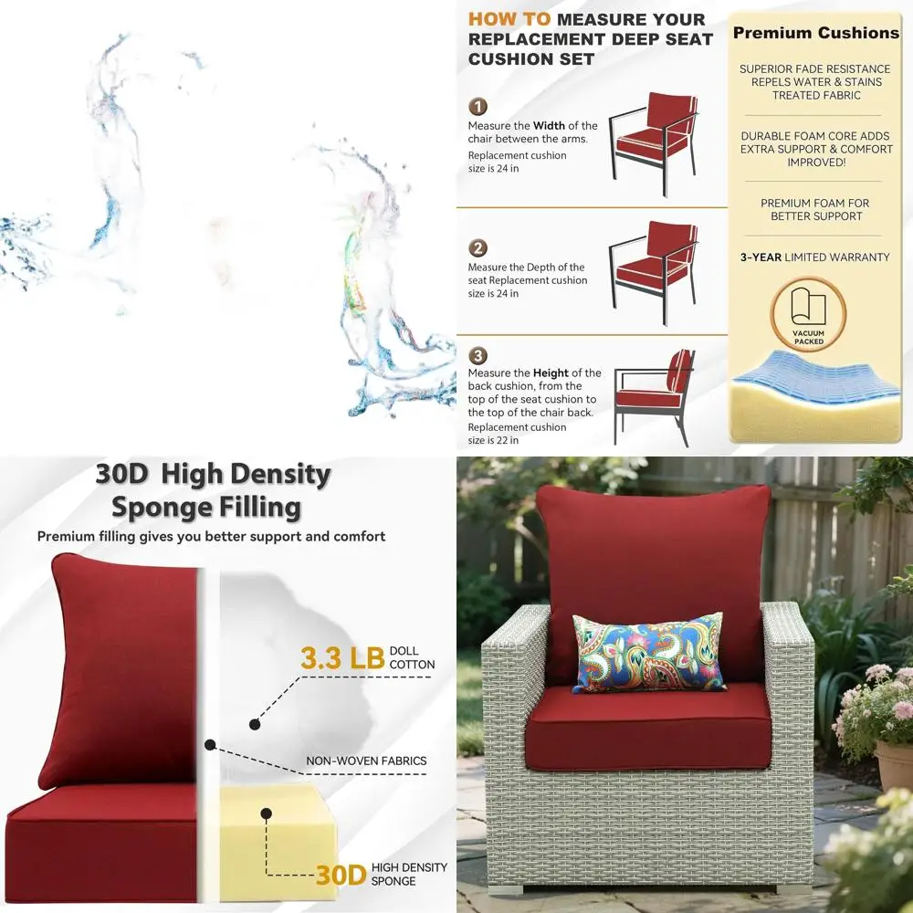 24 Outdoor Deep Seat Cushion Set with Olefin Fabric, Waterproof and Fade-Resistant Covers
24 Outdoor Deep Seat Cushion Set with Olefin Fabric, Waterproof and Fade-Resistant Covers