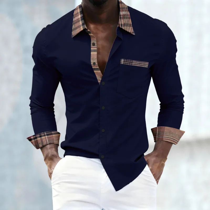 Men's Contrast Plaid Trim Dress Shirt Casual Long Sleeve Button-Up Shirt with Pocket
Men's Contrast Plaid Trim Dress Shirt Casual Long Sleeve Button-Up Shirt with Pocket