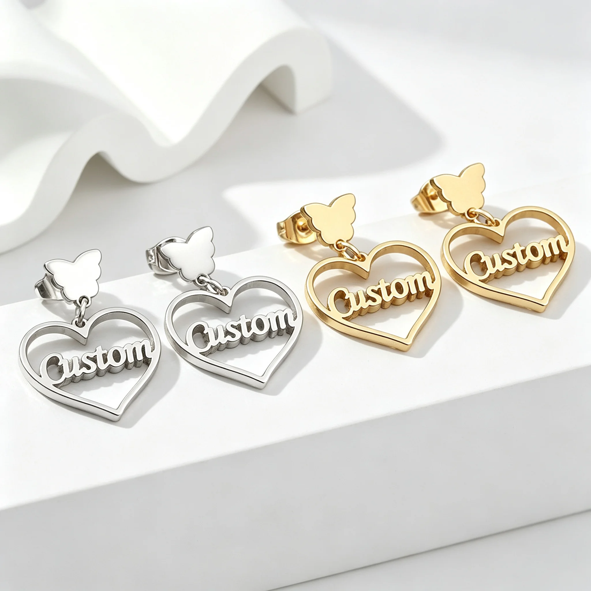 Custom Name Stainless Steel Butterfly Heart Hollow Name Earrings 18K Gold Plated Silver Luxury Earrings Women Daily Gift
Custom Name Stainless Steel Butterfly Heart Hollow Name Earrings 18K Gold Plated Silver Luxury Earrings Women Daily Gift