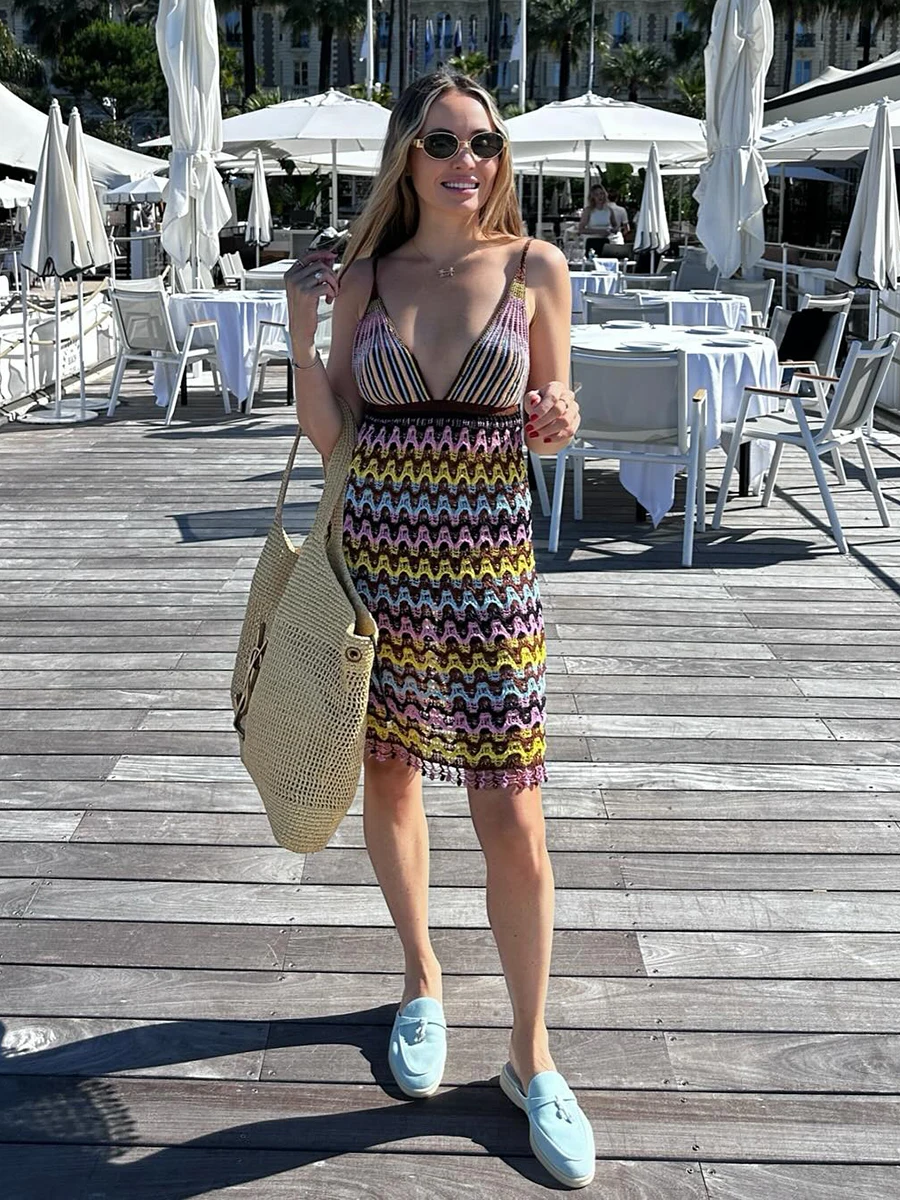 Color Hollow Out Knit Dress Women Sexy Deep V-neck Sleeveless Thin Crochet Mini Dresses Summer Beach Vacation Backless Vestidos
Color Hollow Out Knit Dress Women Sexy Deep V-neck Sleeveless Thin Crochet Mini Dresses Summer Beach Vacation Backless Vestidos
