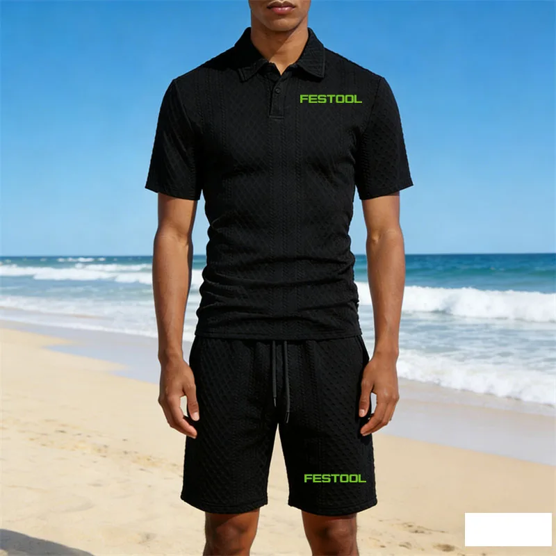 Cool and breathable men's T-shirt set Festool tools print Summer fashion classic polo shirt + shorts 2-piece set
Cool and breathable men's T-shirt set Festool tools print Summer fashion classic polo shirt + shorts 2-piece set