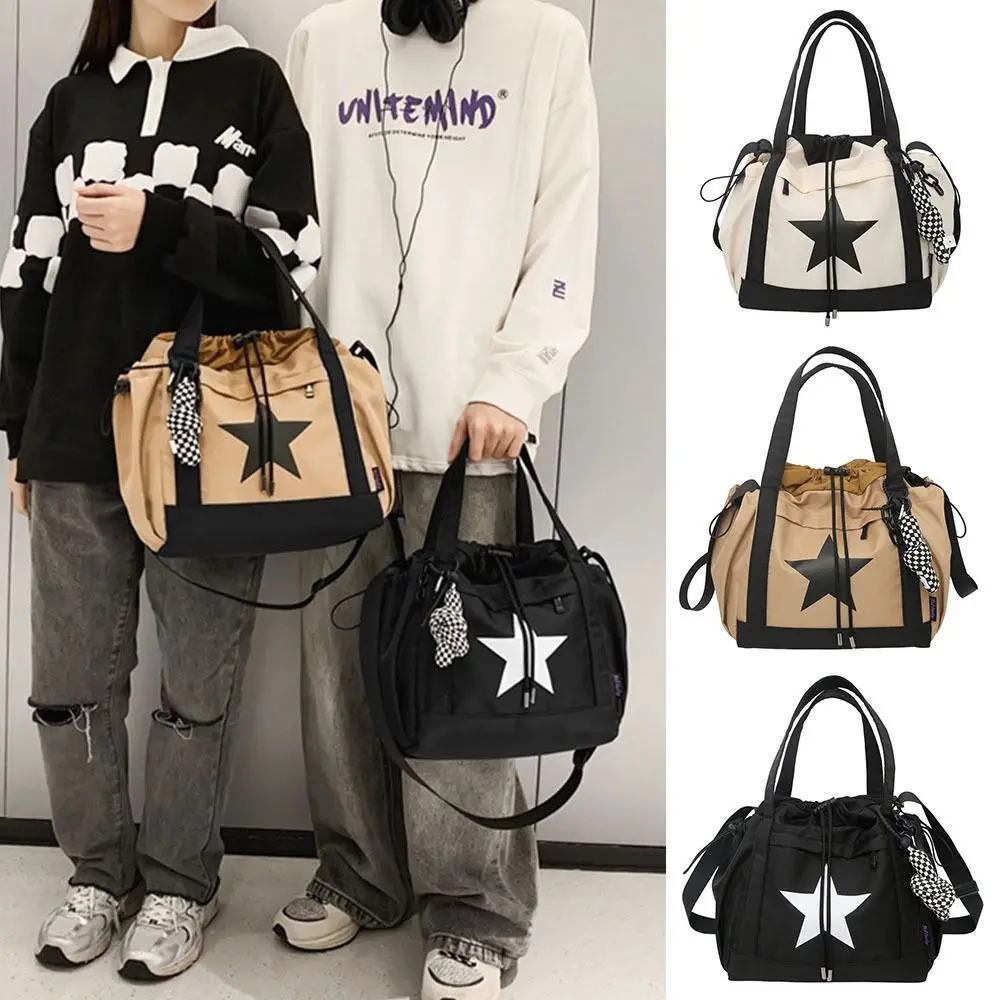 Nylon Large Capacity Shoulder Bag Five-pointed Star Drawstring Star Tote Bag Street Wear Korean Style Y2K Crossbody Bag Travel
Nylon Large Capacity Shoulder Bag Five-pointed Star Drawstring Star Tote Bag Street Wear Korean Style Y2K Crossbody Bag Travel