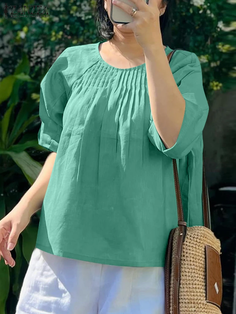 ZANZEA Vintage Casual Blouses Pleated 2025 Summer Pintuck 3/4 Raglan Sleeves Blusas Mujer Solid Woman O-Neck Everyday Tunic Tops
ZANZEA Vintage Casual Blouses Pleated 2025 Summer Pintuck 3/4 Raglan Sleeves Blusas Mujer Solid Woman O-Neck Everyday Tunic Tops