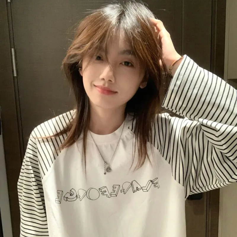 American Vintage Spliced Constrast Color Striped Long Sleeve T Shirts Y2k High Street Letter Print Loose Preppy Clothes Punk Top
American Vintage Spliced Constrast Color Striped Long Sleeve T Shirts Y2k High Street Letter Print Loose Preppy Clothes Punk Top