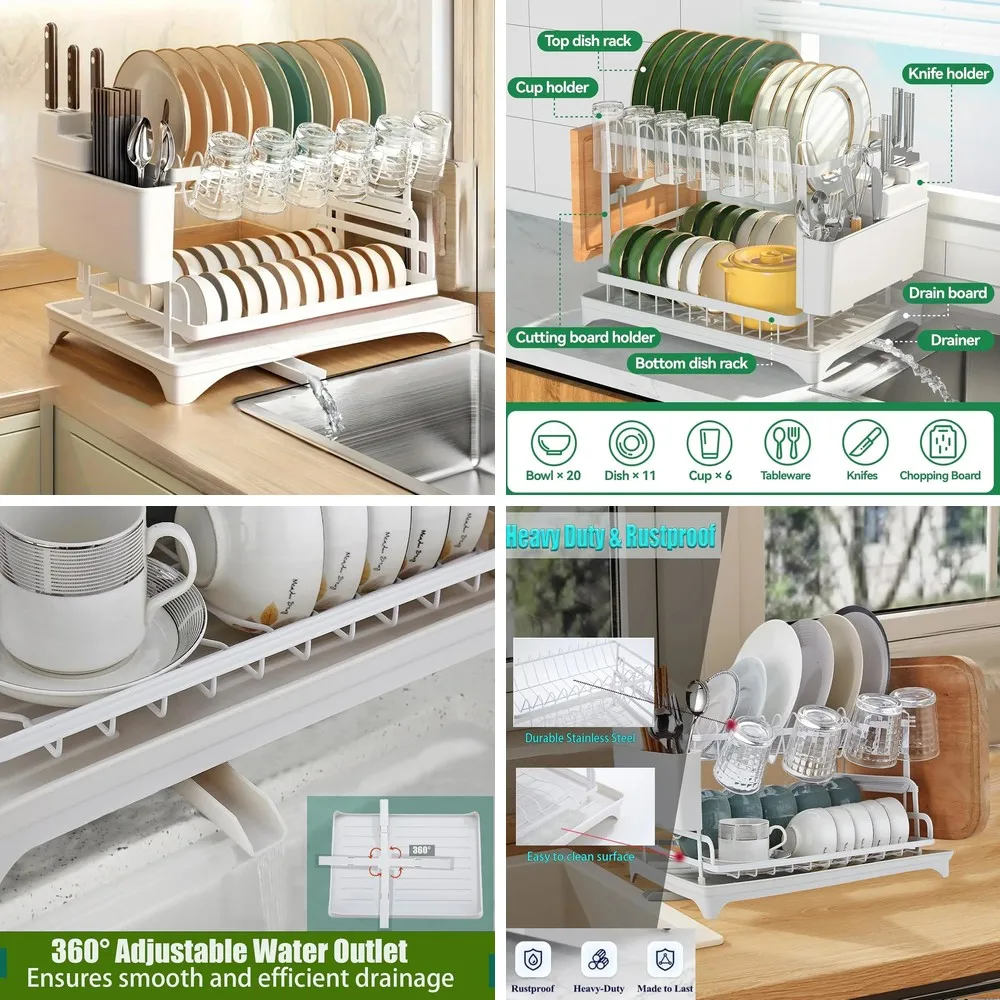 2-Tier Stainless Steel Dish Drying Rack with Drainboard, Rustproof Kitchen Counter Organizer & Dish Drainer
2-Tier Stainless Steel Dish Drying Rack with Drainboard, Rustproof Kitchen Counter Organizer & Dish Drainer