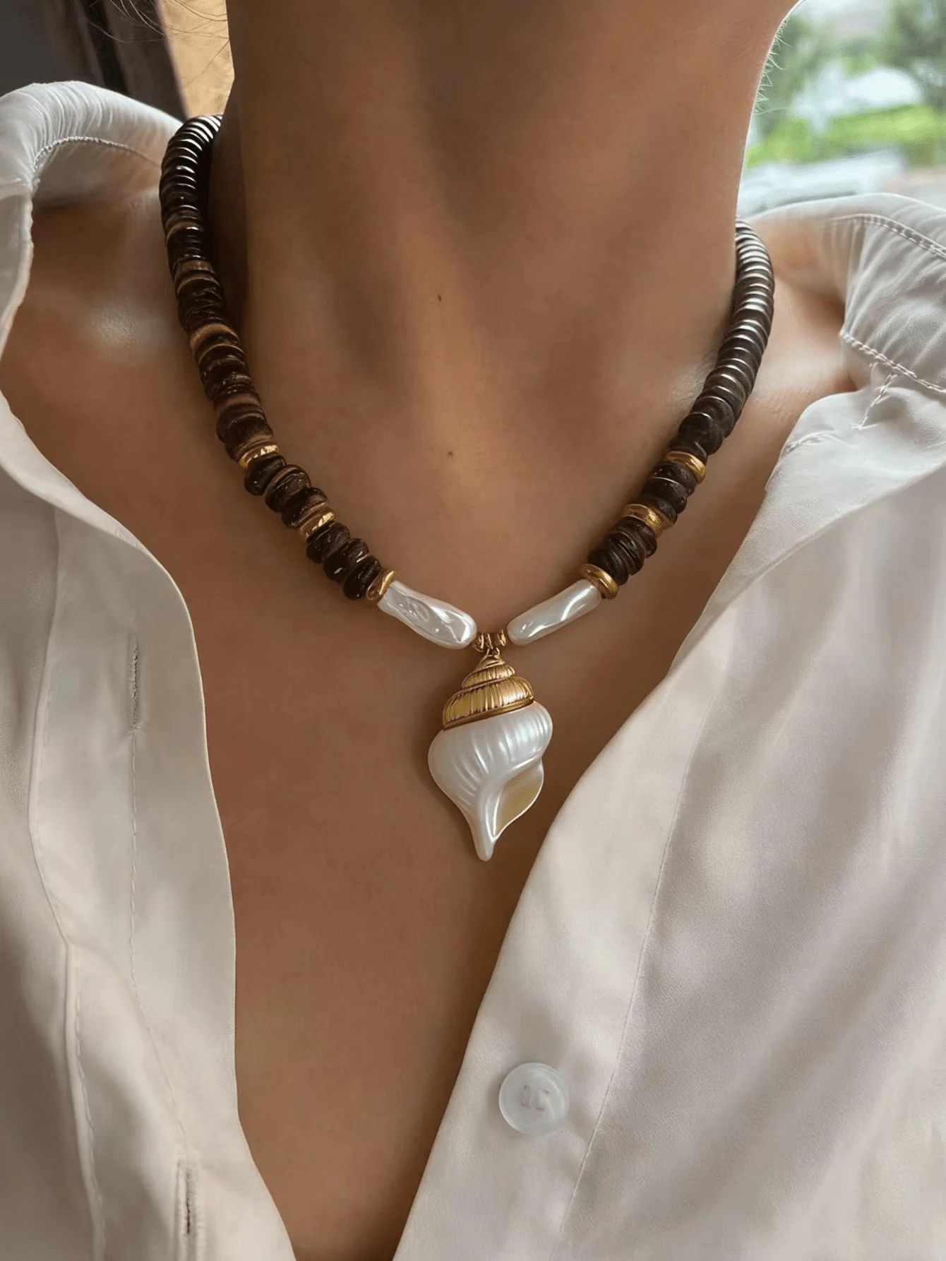 Wooden Bead Pendant Necklace With Shell Charm Fashion Bohemian Women Jewelry
Wooden Bead Pendant Necklace With Shell Charm Fashion Bohemian Women Jewelry
