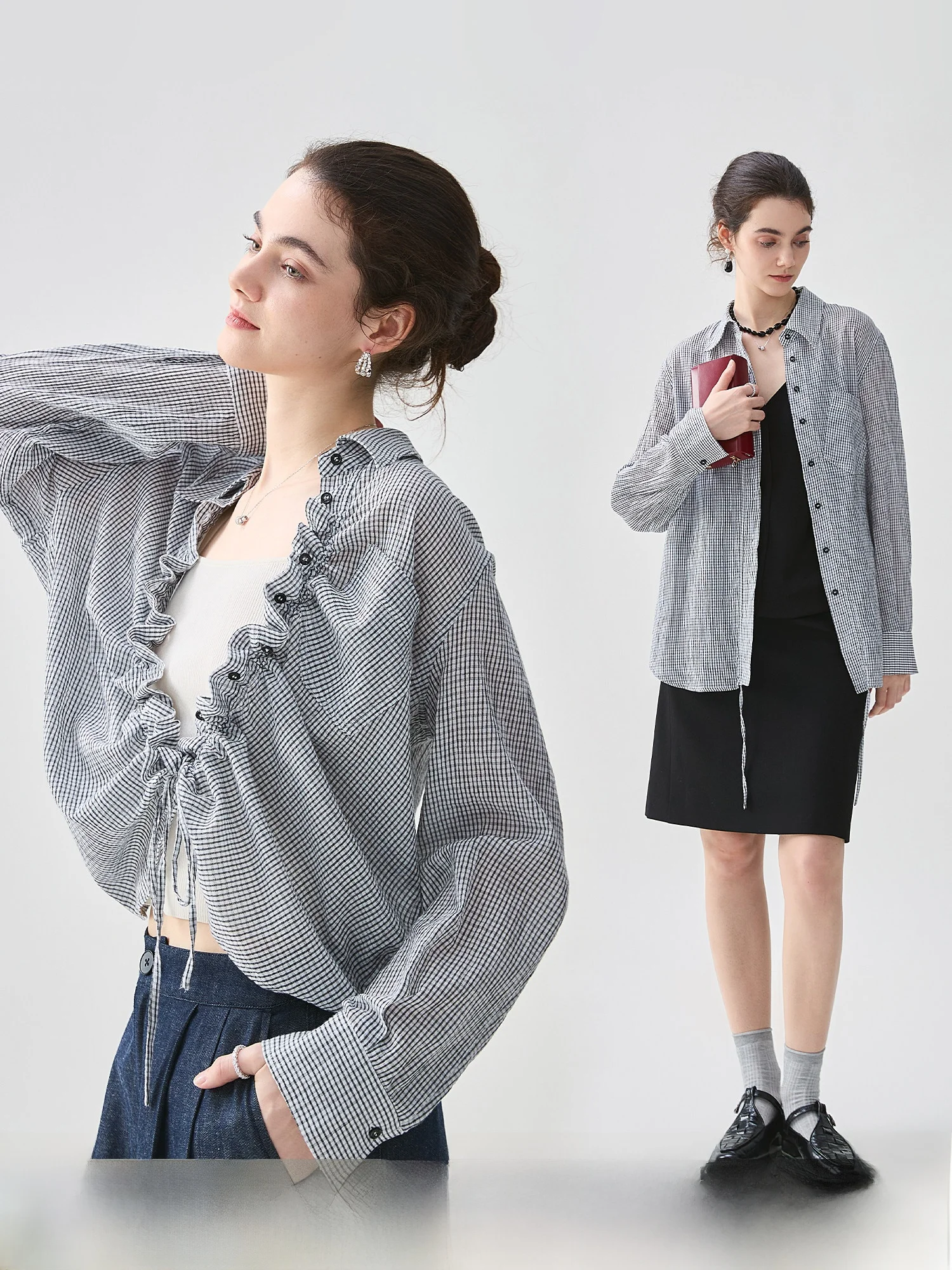 Casual Loose Women's Cotton Plaid Shirt Spring New Style Drawstring Pleated Top Versatile Fashionable Chinese Brand Whale
Casual Loose Women's Cotton Plaid Shirt Spring New Style Drawstring Pleated Top Versatile Fashionable Chinese Brand Whale